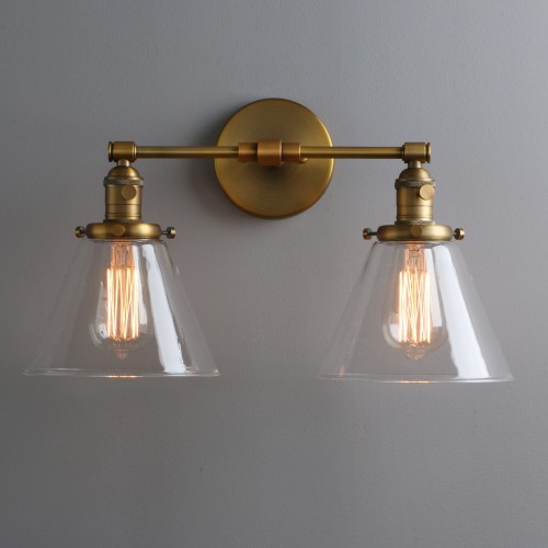 7.3" Retro Industrial Light Up Down Double Arm Wall Sconce Cone Glass LampShade